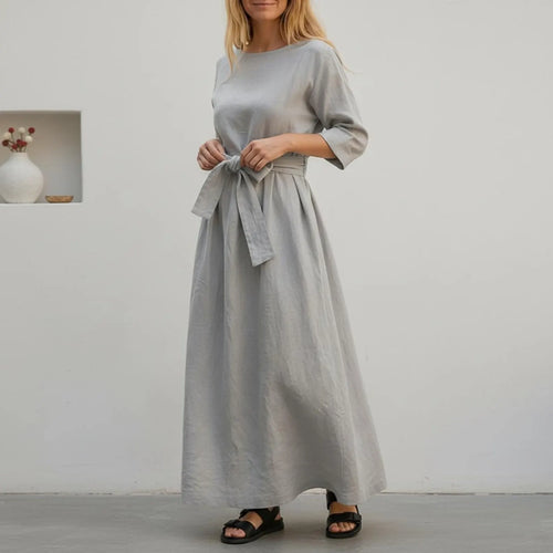 Terracotta Linen Maxi Dress • Japanese Style Wrap Gown
