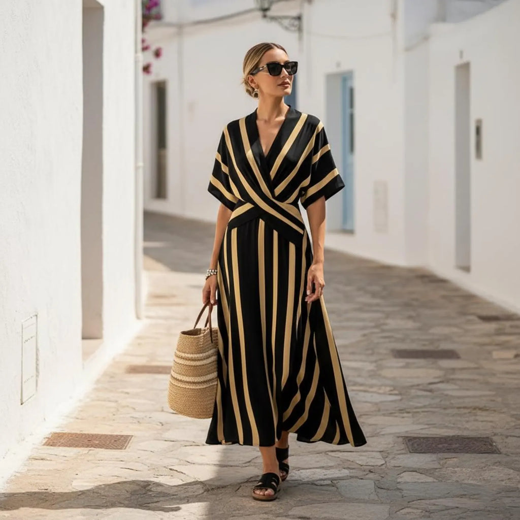 Striped A-Line Midi Dress • Flowy Resort Wear Vacation Outfit